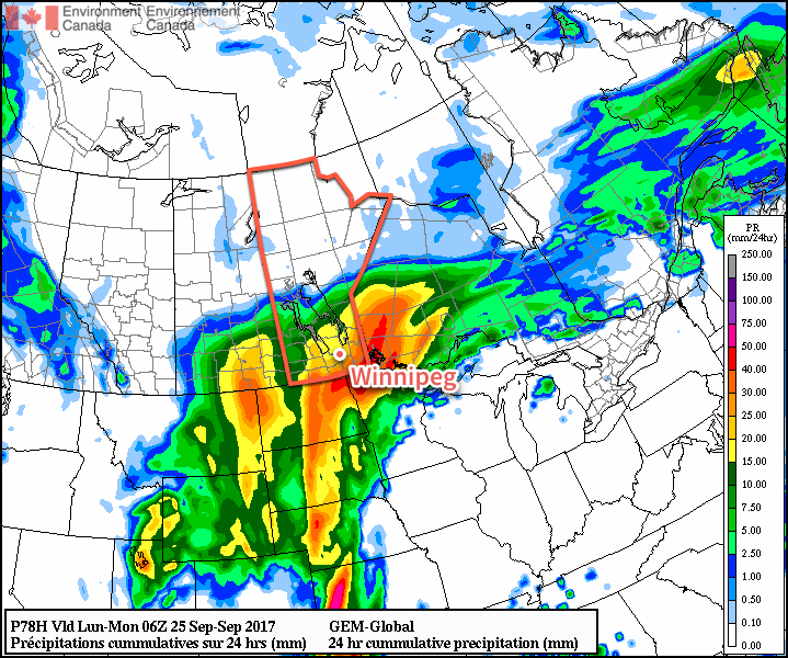 GDPS 24hr. QPF valid 06Z Monday September 25, 2017