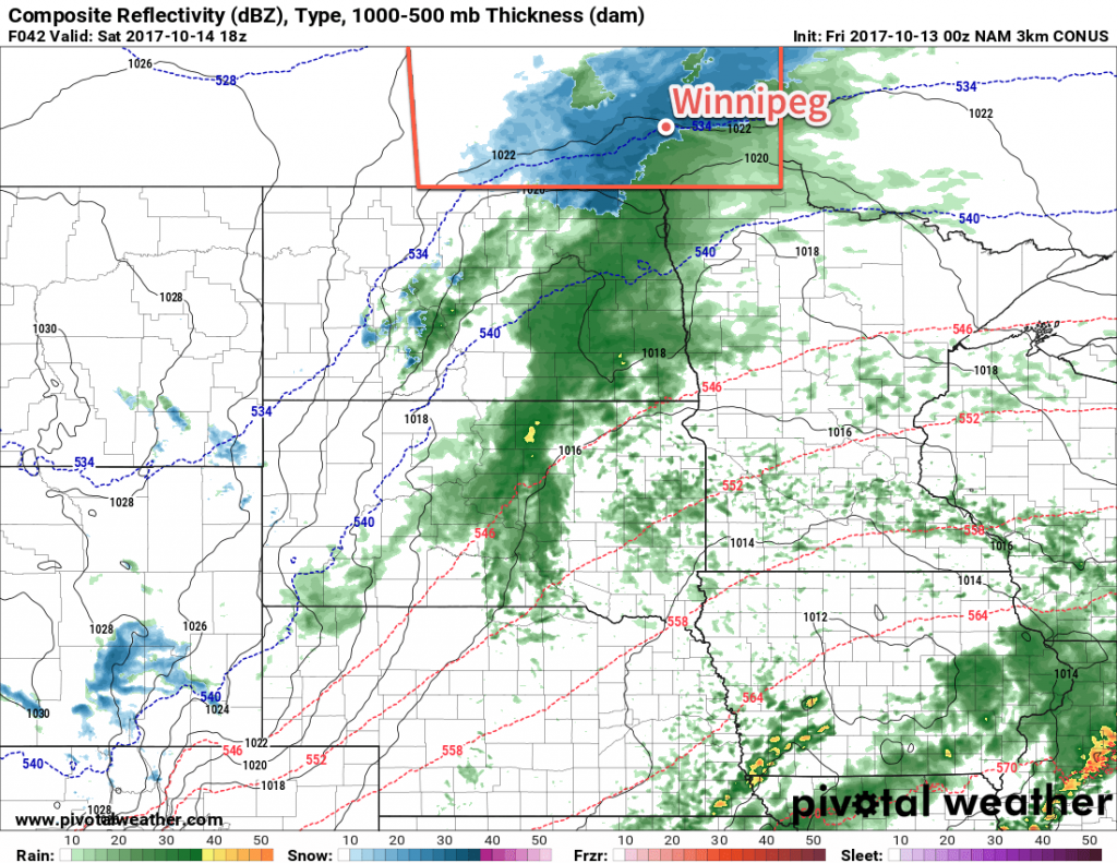 3km NAM Forecast Precipitation Type and Intensity valid 18Z Saturday October 14, 2017