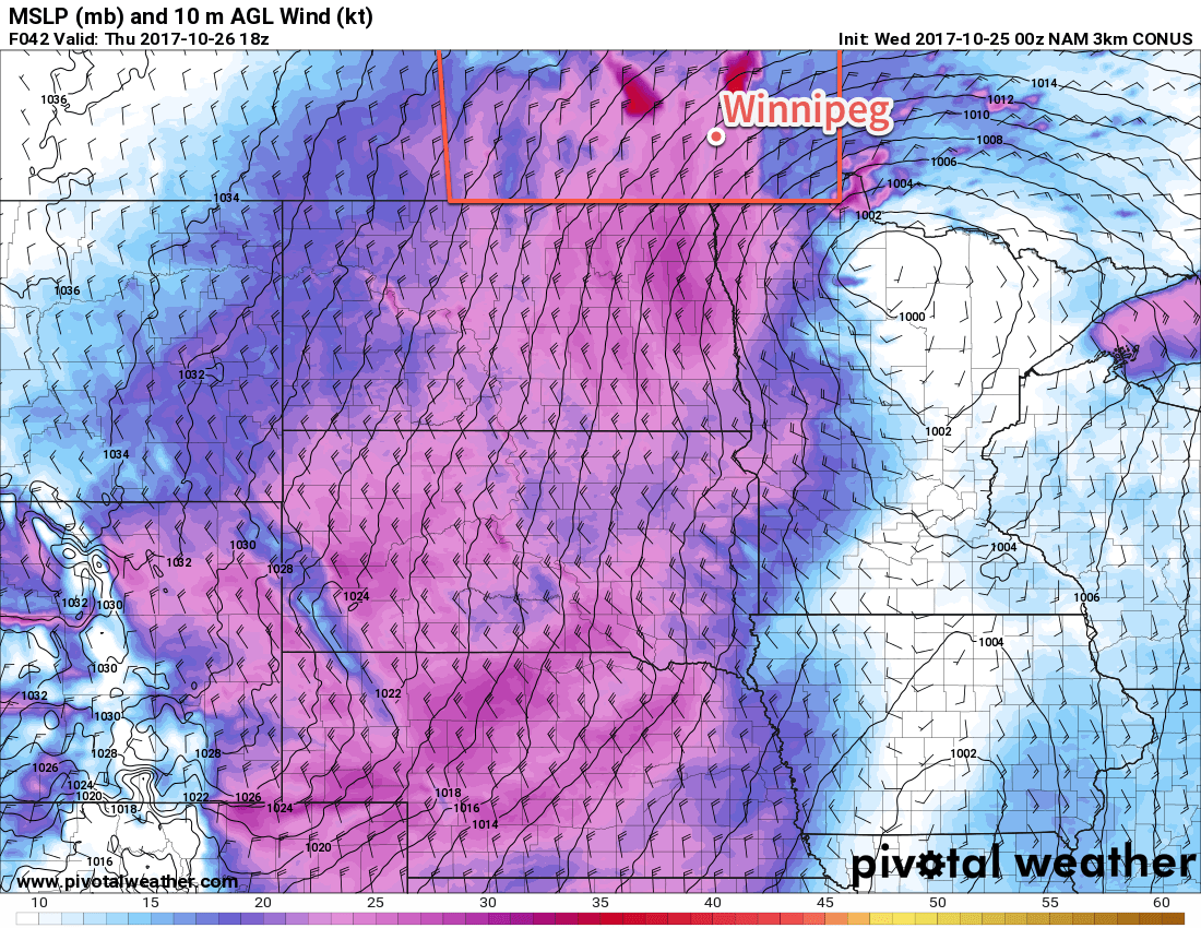 NAMNEST Forecast 10m Wind Speed valid 18Z Thursday October 26, 2017