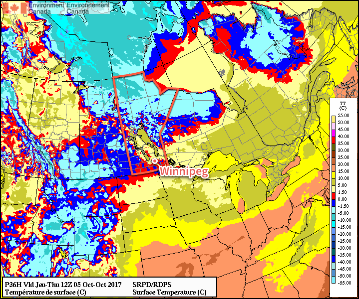RDPS Forecast 2m Temperature valid 12Z Thursday October 5, 2017
