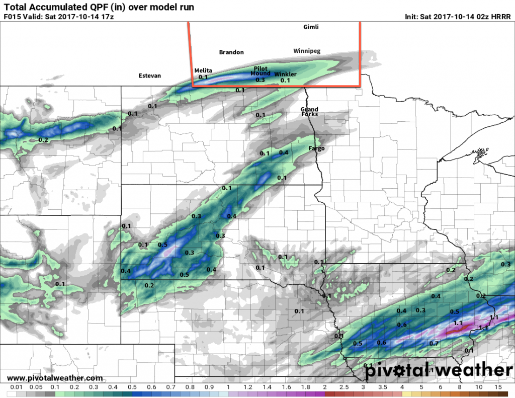 HRRR Forecast Accumulated Precipitation valid 17Z Saturday October 14, 2017