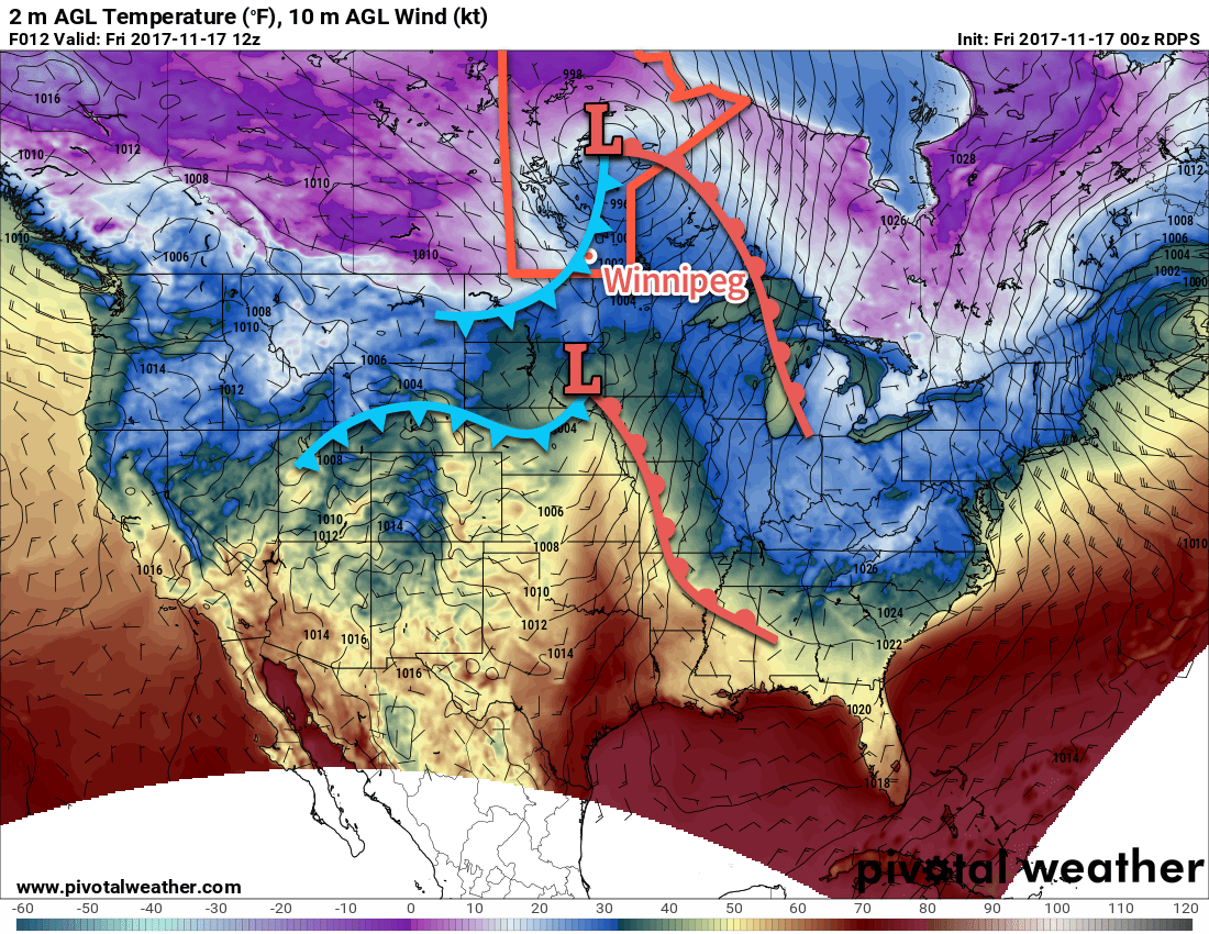 RDPS Forecast 2m Temperature valid 12Z Friday November 17, 2017