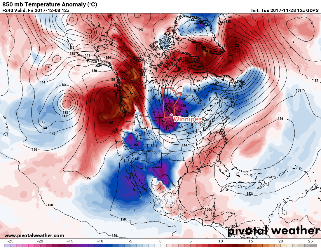 GPDS Forecast 850mb Temperature Anomaly valid 12Z Friday December 8, 2017