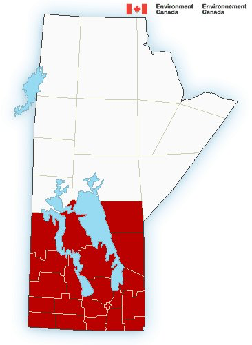 Southern Manitoba Wnaring Map – 4:00PM Friday November 3, 2017