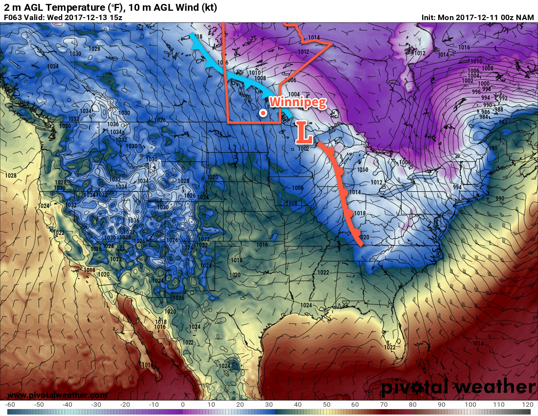 NAM Forecast 2m Temperature valid 15Z Wednesday December 13, 2017 – Featured