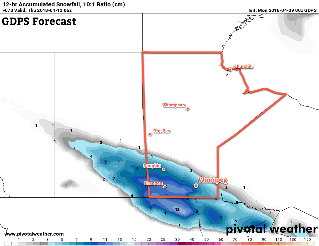 12hr. Accumulated Snowfall GDPS/GFS/NAM Comparison valid 00/06Z Thursday April 12, 2018