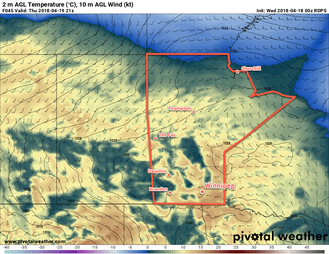 RDPS 2m Temperature Valid 21Z Thursday April 19, 2018