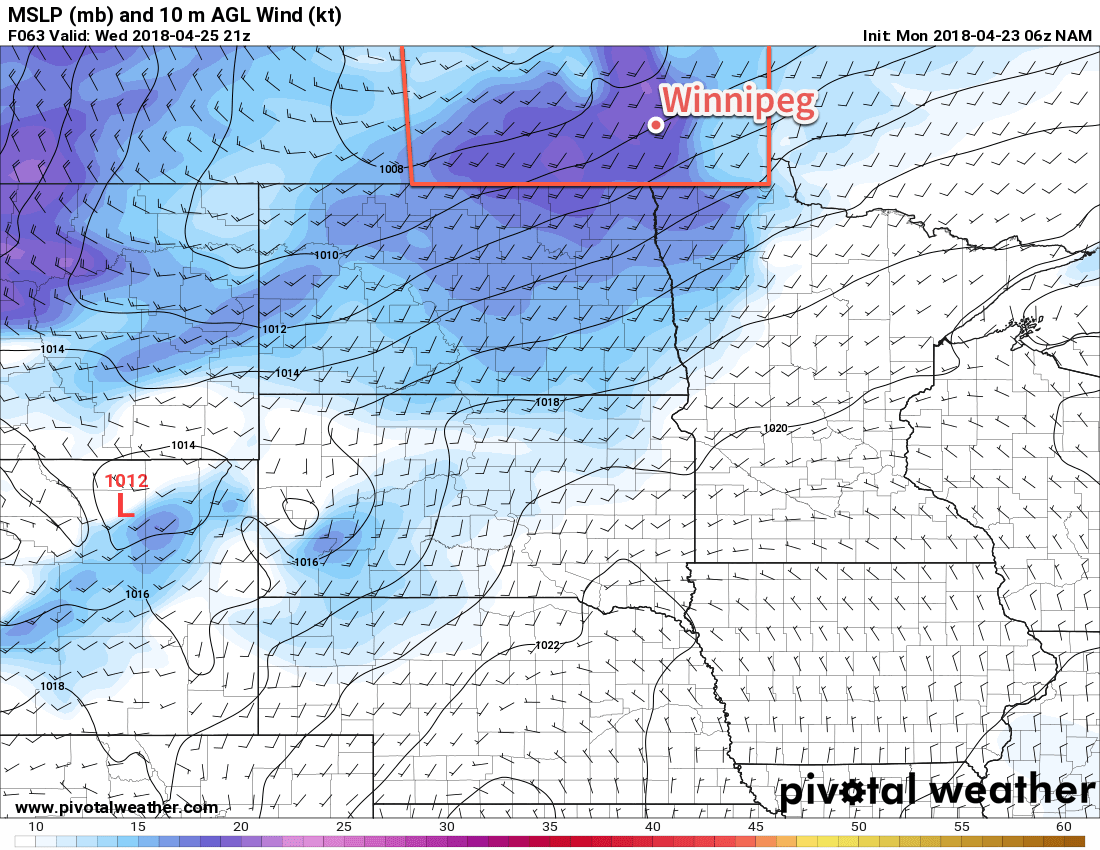 Strong winds will spread into the Red RIver Valley on Wednesday afternoon.