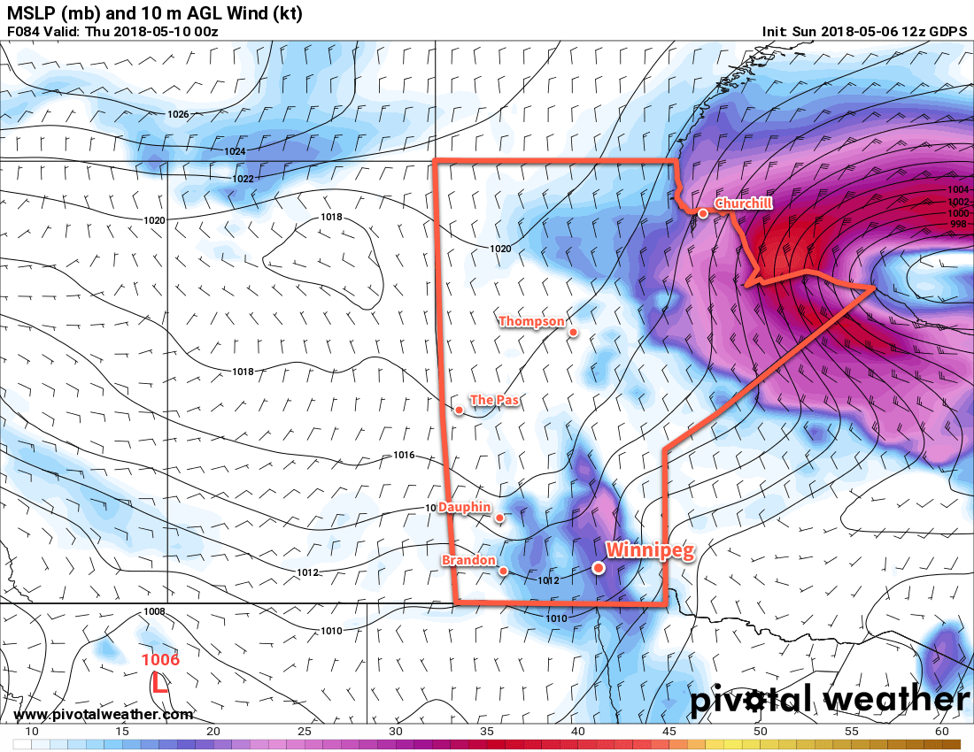 GDPS 10m Wind Forecast valid 00Z Thursday May 10, 2018