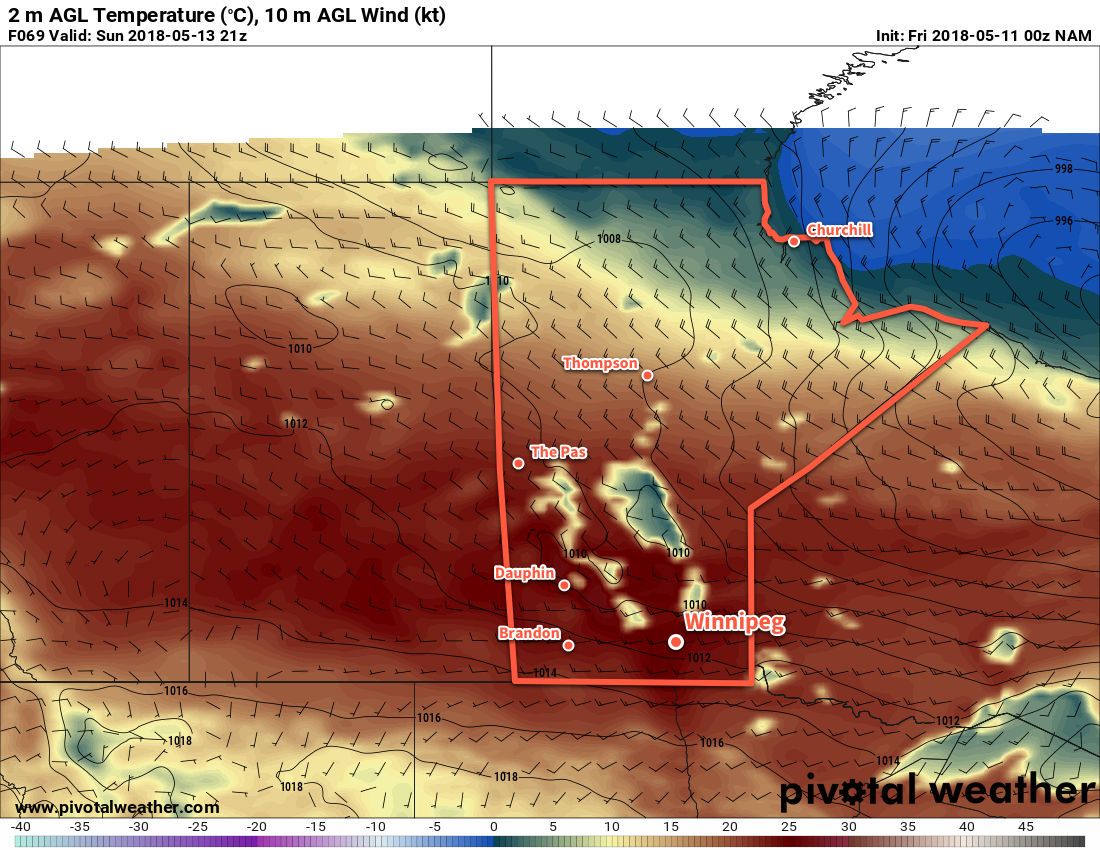 NAM 2m Temperature Forecast valid 21Z Sunday May 13, 2018