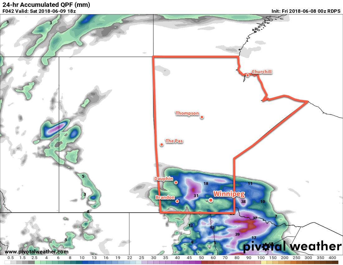 RDPS 24hr. QPF forecast valid 18Z Saturday June 9, 2018
