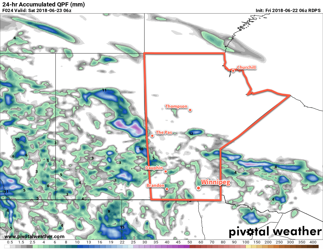 RDPS 24hr. Accumulated Precipitation valid 06Z Saturday June 23, 2018
