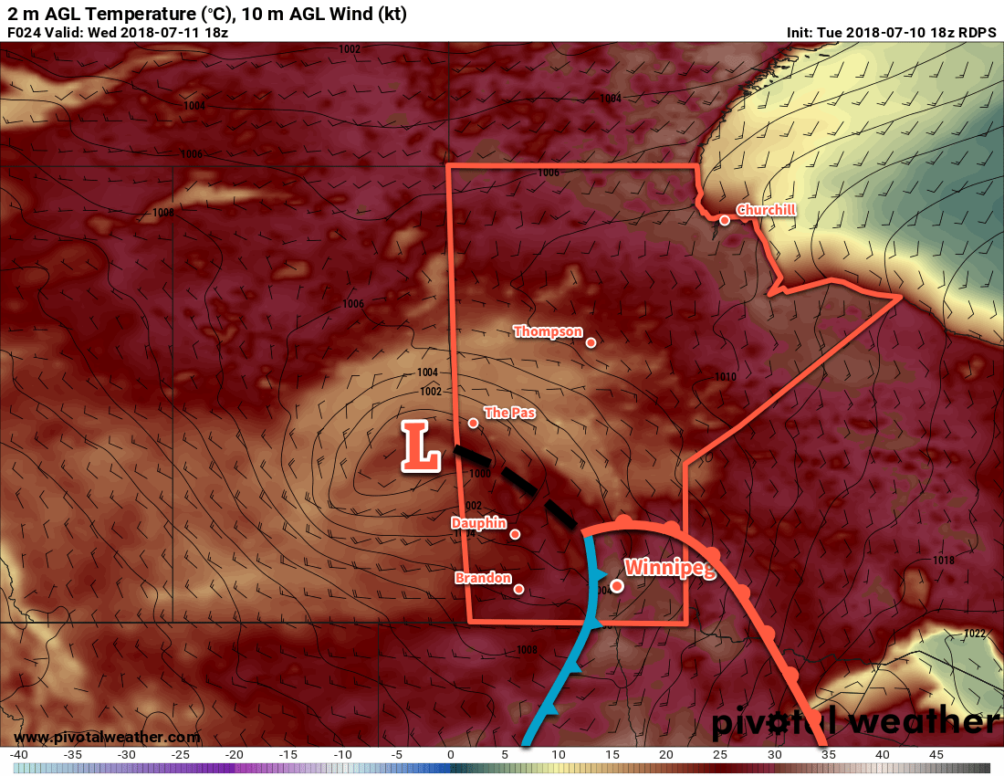 Winnipeg will see hot and humid conditions before a cold front pushes through Wednesday afternoon.