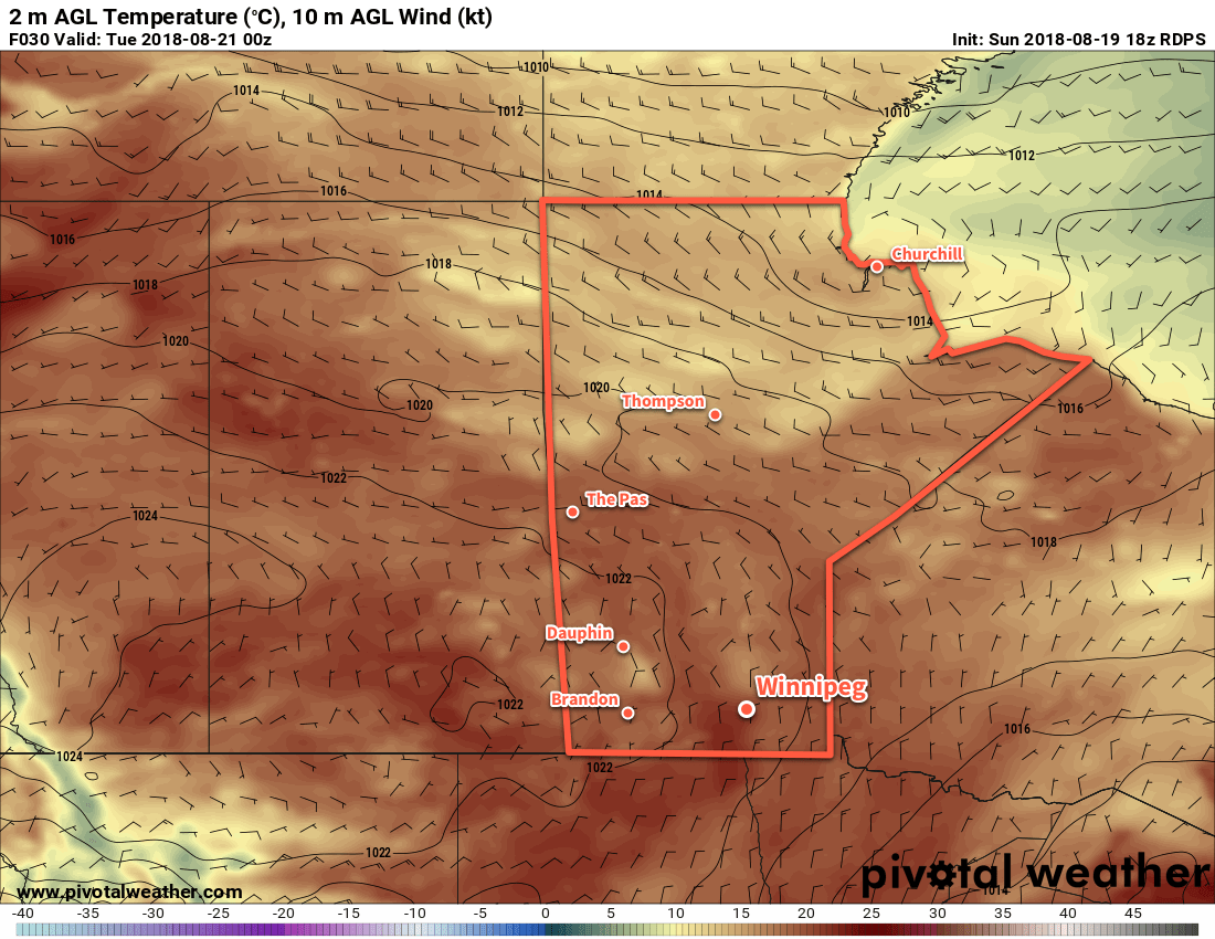 A ridge of high pressure moving southwards through the Prairies is bringing cooler temperatures to the region