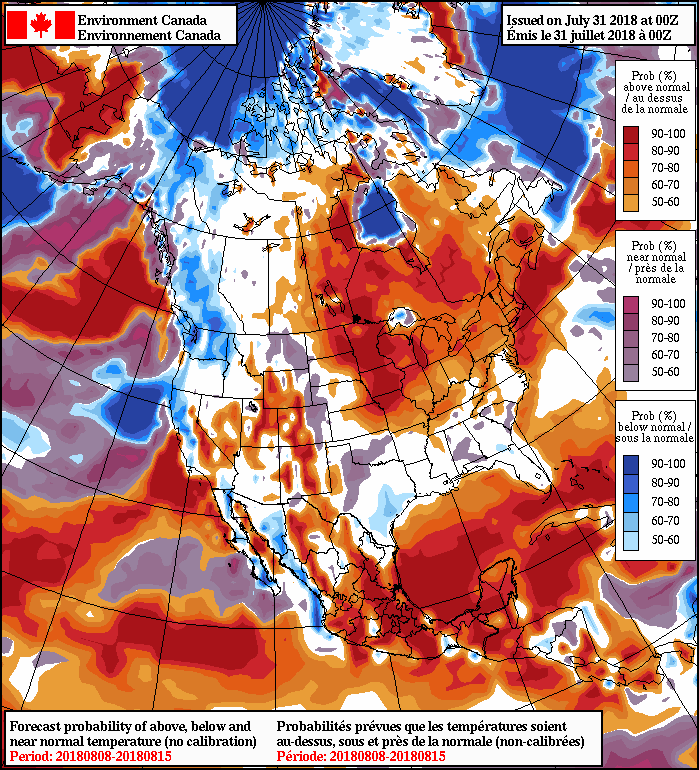 NAEFS 8-14 Day Temperature Anomaly Forecast — Valid August 8 to 15, 2018