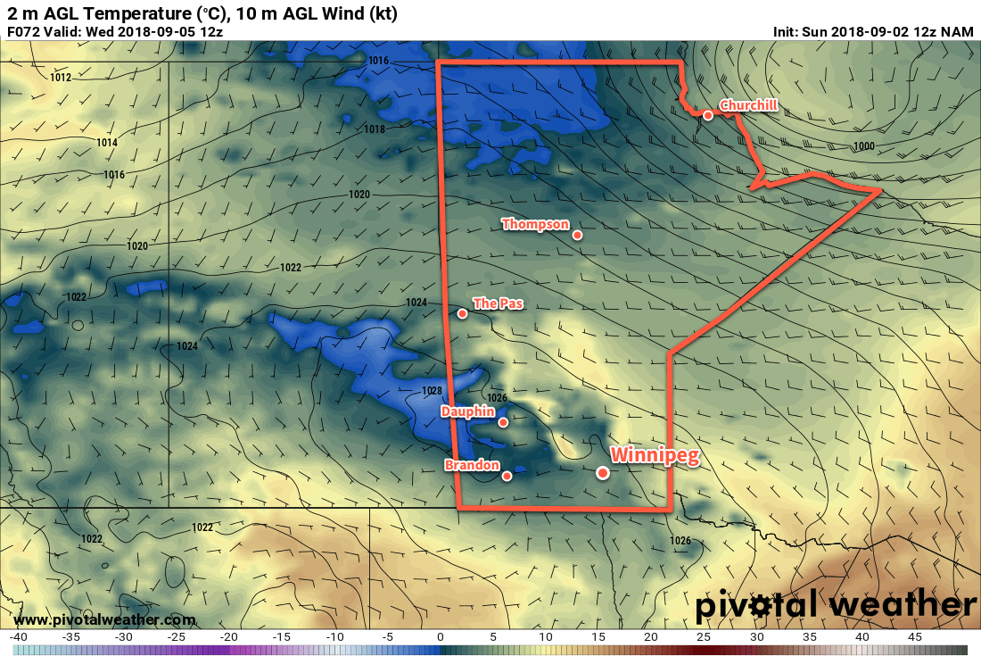 NAM Forecast 2m Temperature valid 12Z Wednesday September 5, 2018