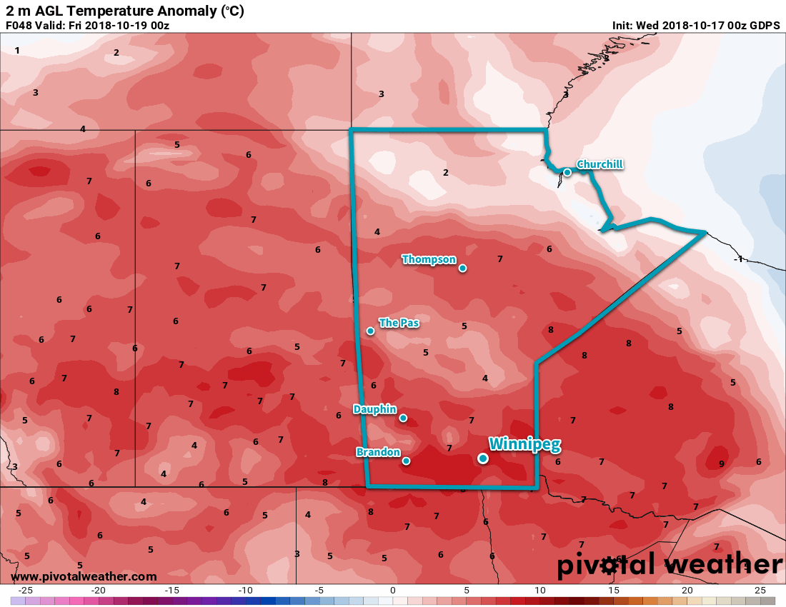 After weeks of cold, much of Manitoba will see temperatures climb 5-10°C above seasonal values on Thursday!