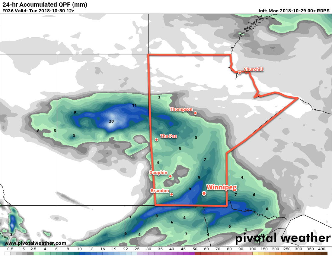 RDPS 24hr. QPF valid 12Z Tuesday, October 30, 2018