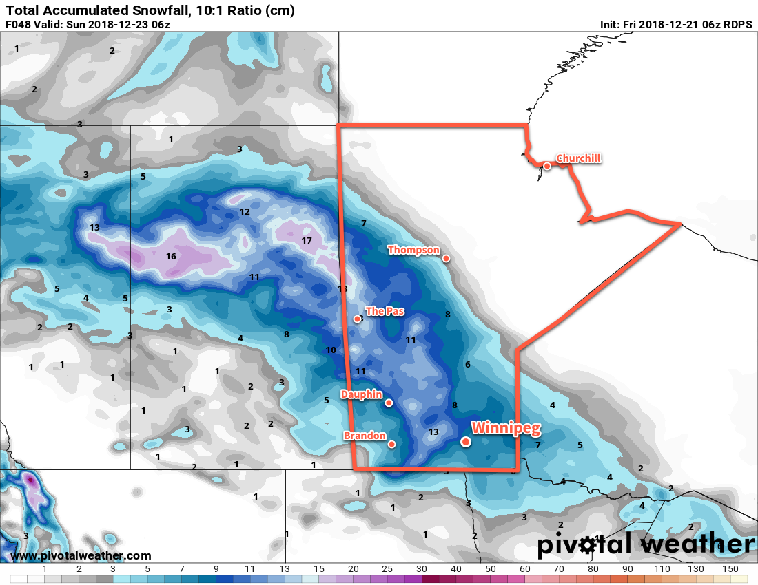Winnipeg could see close to 10 cm of snow by Saturday evening.
