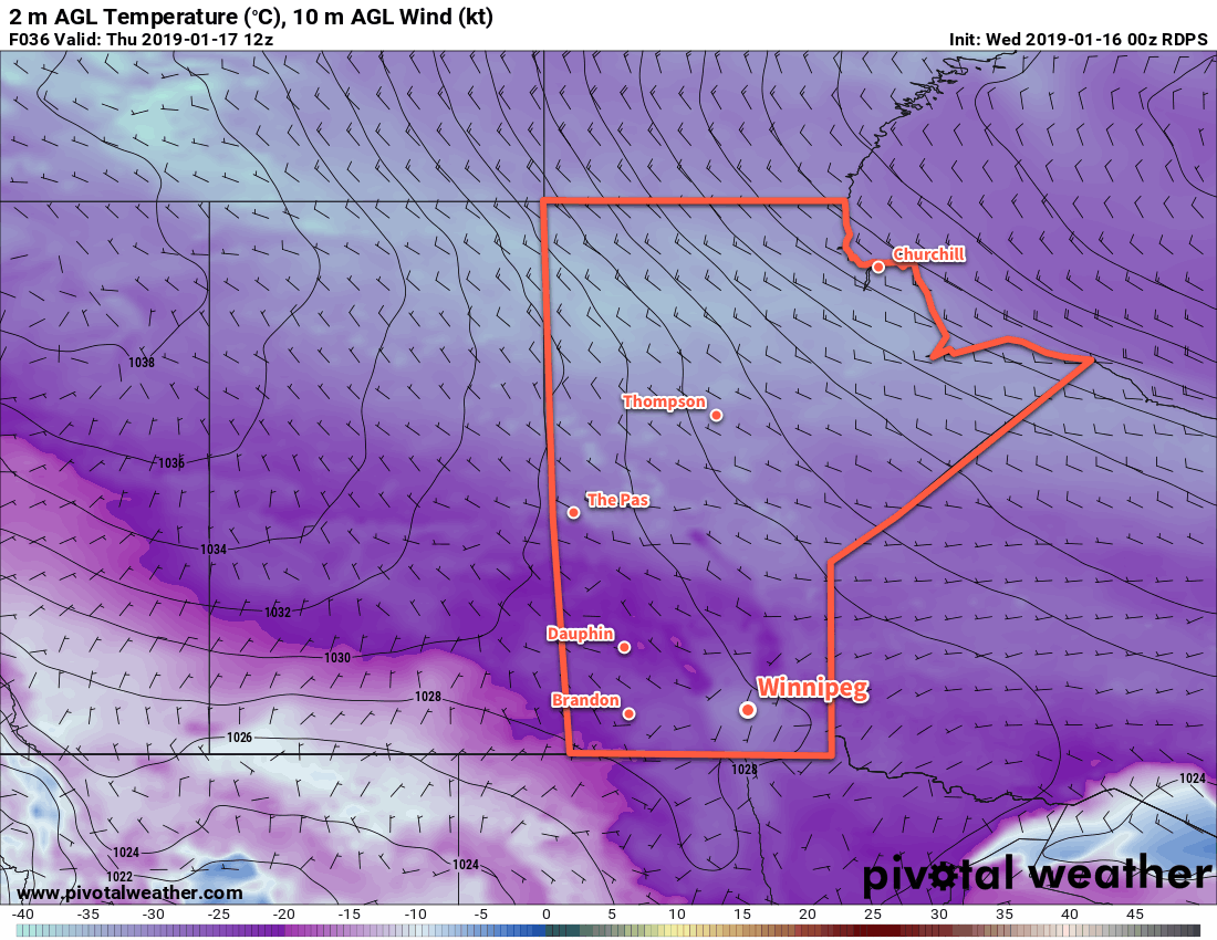 RDPS 2m Temperature Forecast valid 12Z Thursday January 17, 2019