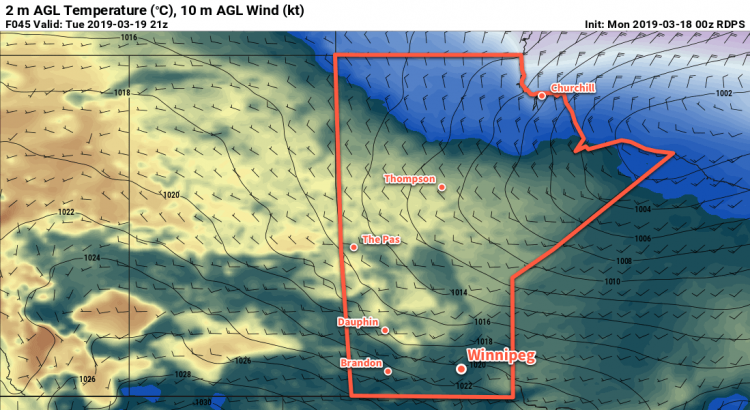 RDPS 2m Temperature Forecast Valid 21Z Tuesday March 19, 2019