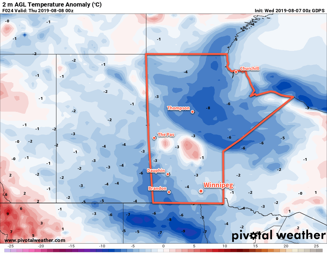 Much of the Canadian Prairies will experience seasonably cool conditions today.