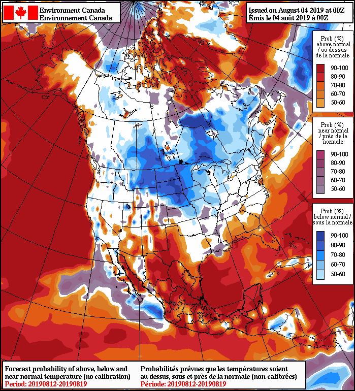NAEFS 8-14 Day Temperature Anomaly Forecast — Valid August 12-19, 2019
