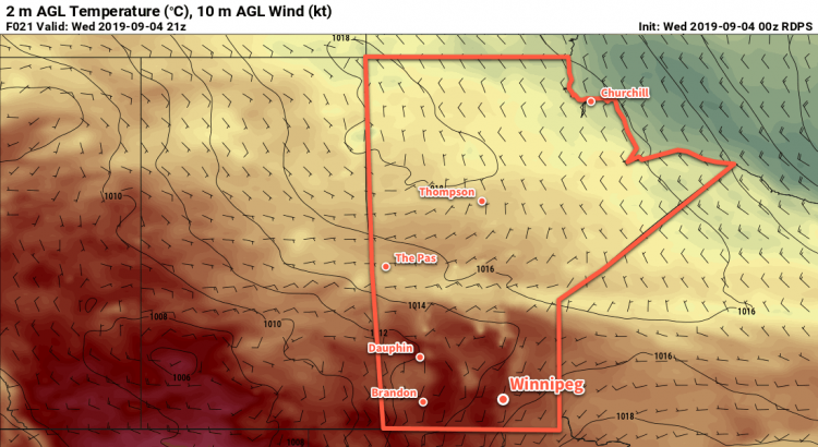 RDPS 2m Temperature forecast valid 21Z Wednesday September 4, 2019