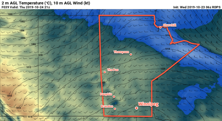 RDPS 2m Temperature Forecast valid 21Z Thursday October 24, 2019