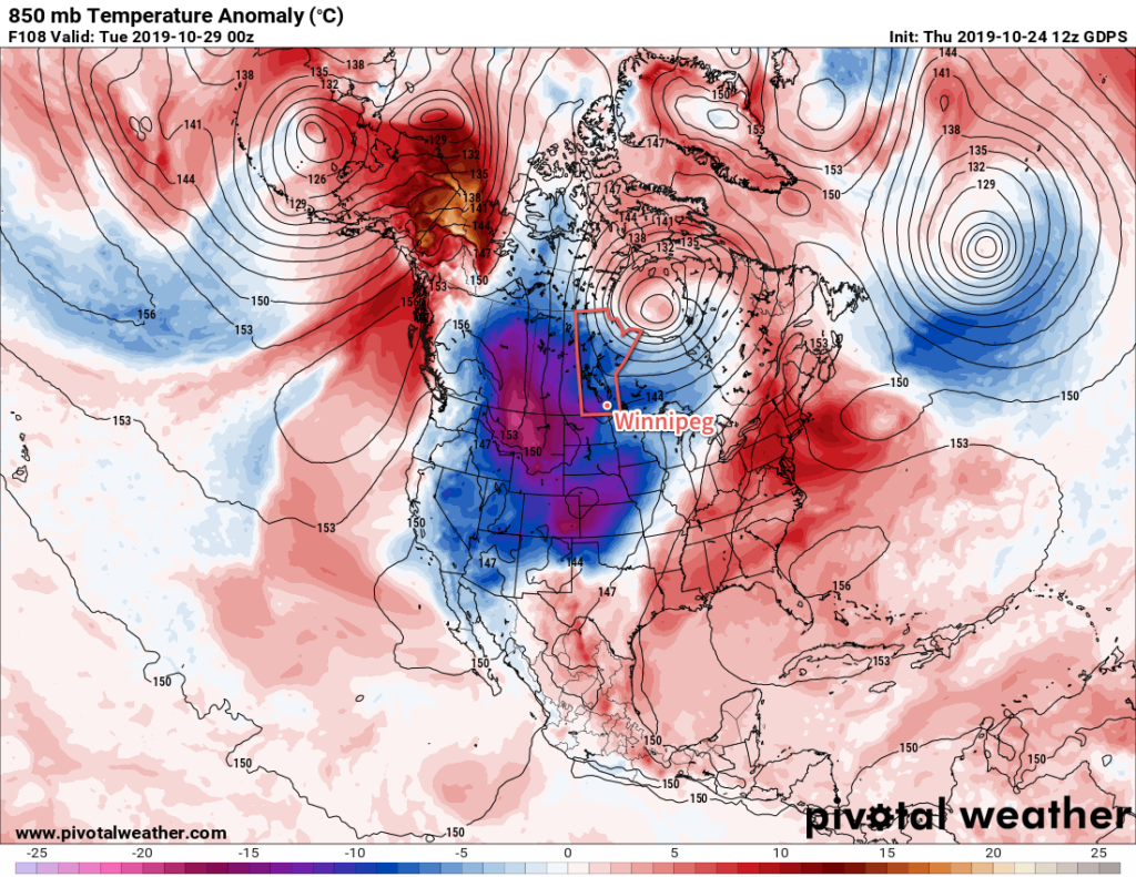 GDPS 850mb Temperature Anomaly Forecast valid 00Z Tuesday October 29, 2019