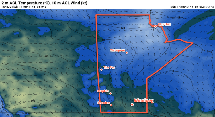 RDPS 2m Temperature Forecast valid 21Z Friday November 1, 2019