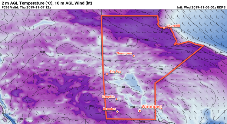 RDPS 2m Temperature Forecast valid 12Z Thursday November 7, 2019