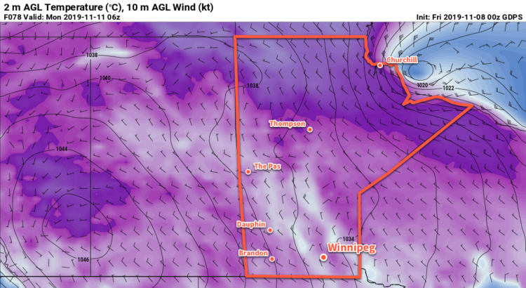 GDPS 2m Temperature Forecast valid 06Z Monday November 11, 2019