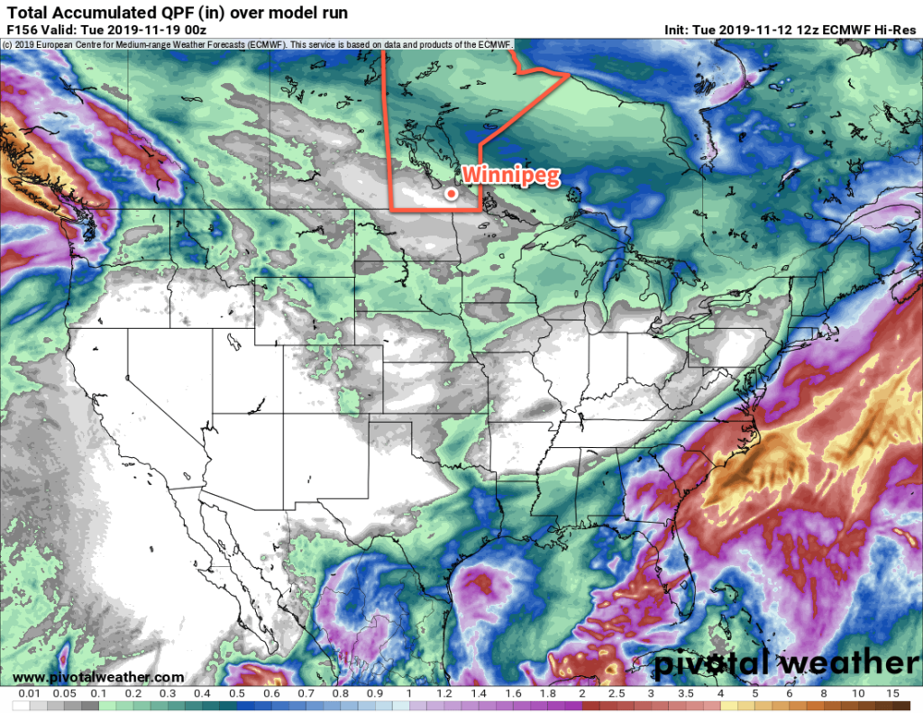 ECMWF Total Accumulated QPF valid 12Z Tuesday November 12 to 00Z Tuesday November 19, 2019