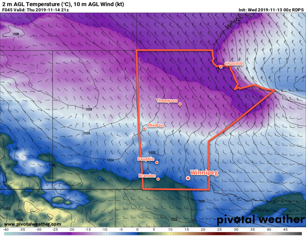 RDPS 2m Temperature Forecast valid 21Z Thursday November 14, 2019