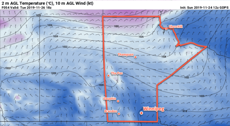 GDPS 2m Temperature Forecast valid Tuesday November 26, 2019 (Image courtesy Pivotal Weather)