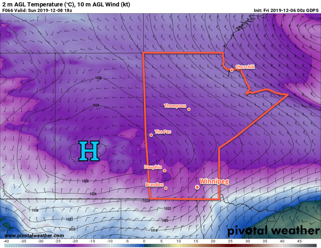 GDPS 2m Temperature Forecast valid 18Z Sunday December 8, 2019