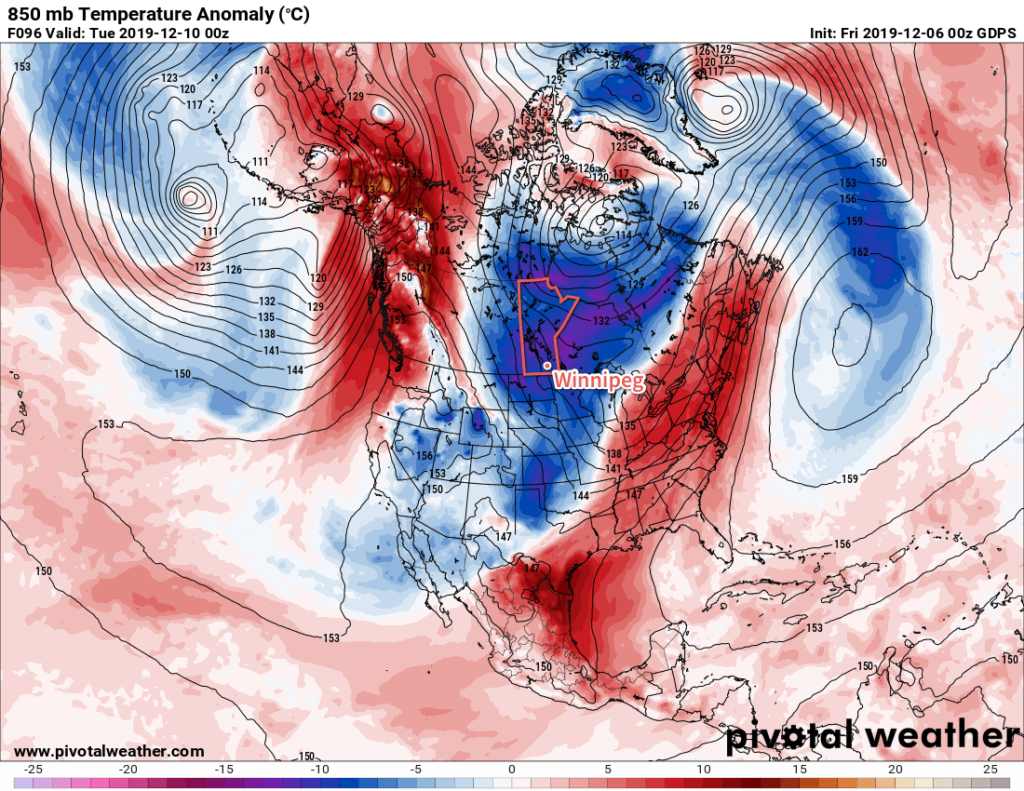 GDPS 850mb Temperature Anomaly Forecast valid 00Z Tuesday December 10, 2019