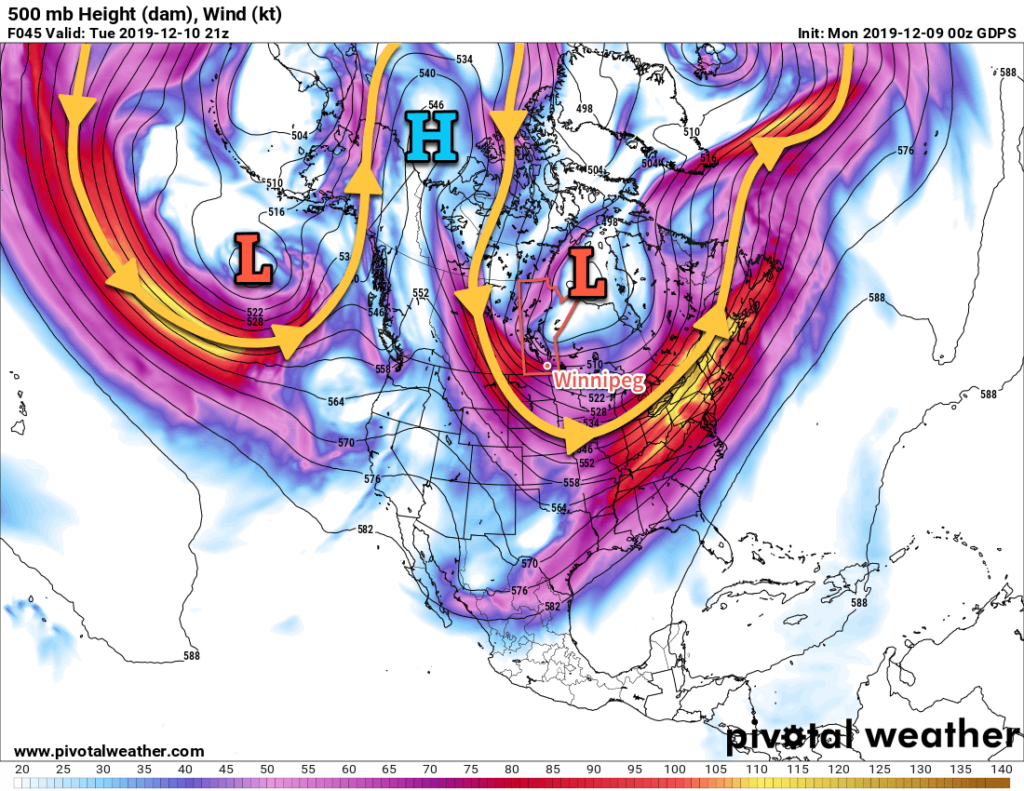 GDPS 500mb Wind Speed Forecast valid 21Z Tuesday December 10, 2019