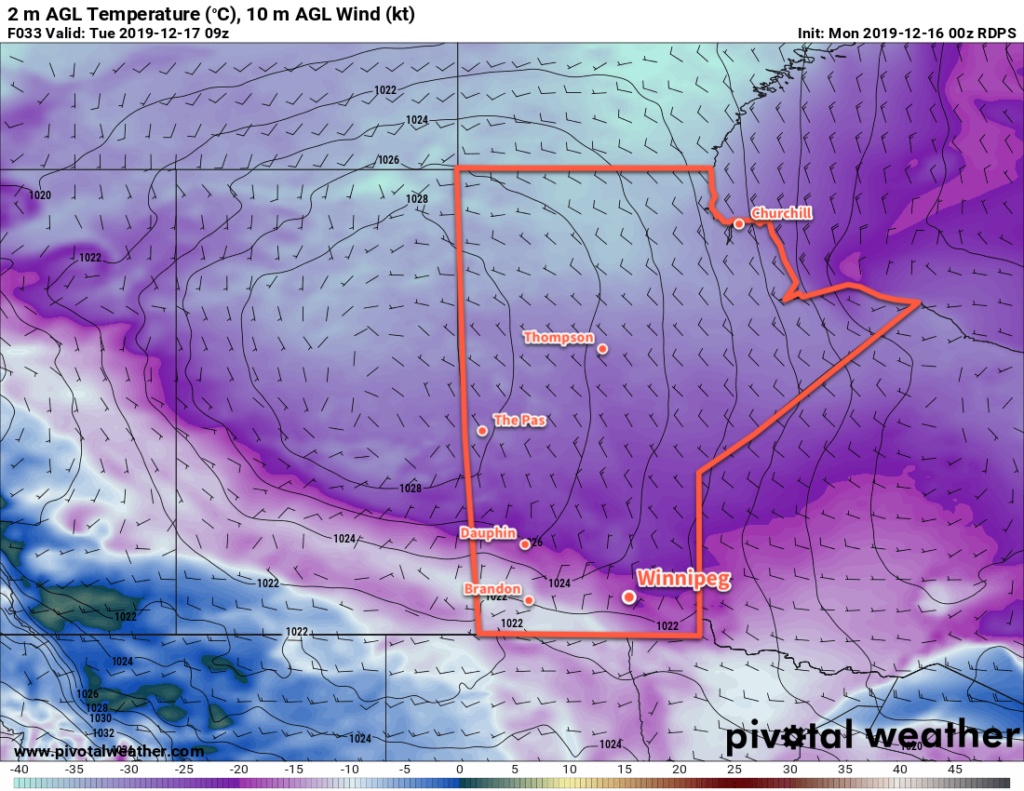 RDPS 2m Temperature Forecast valid 09Z Tuesday December 17, 2019