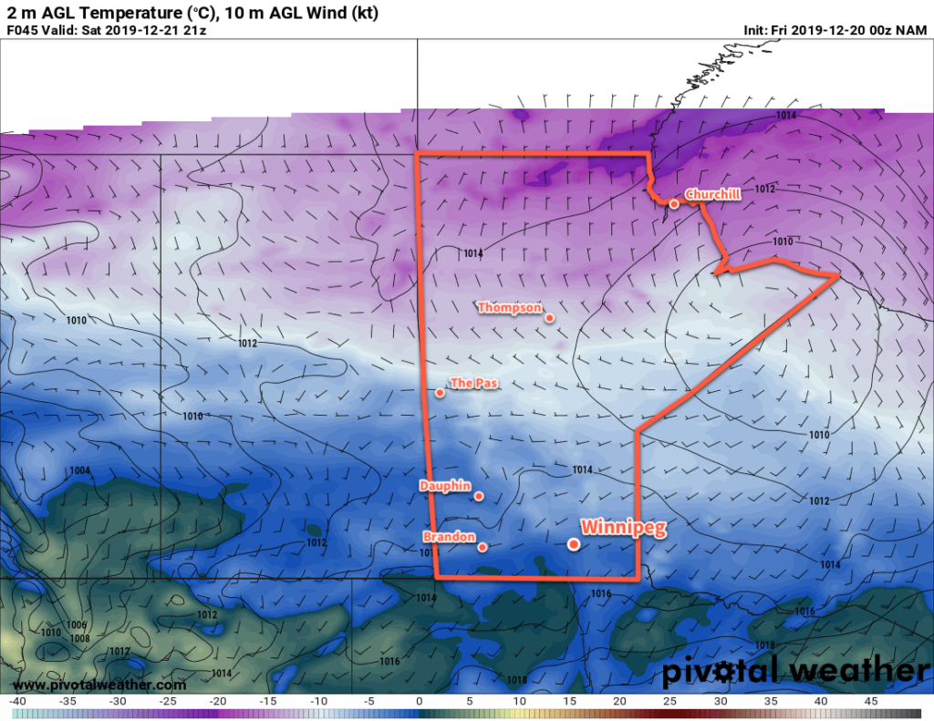 NAM 2m Temperature Forecast valid 21Z Saturday December 21, 2019