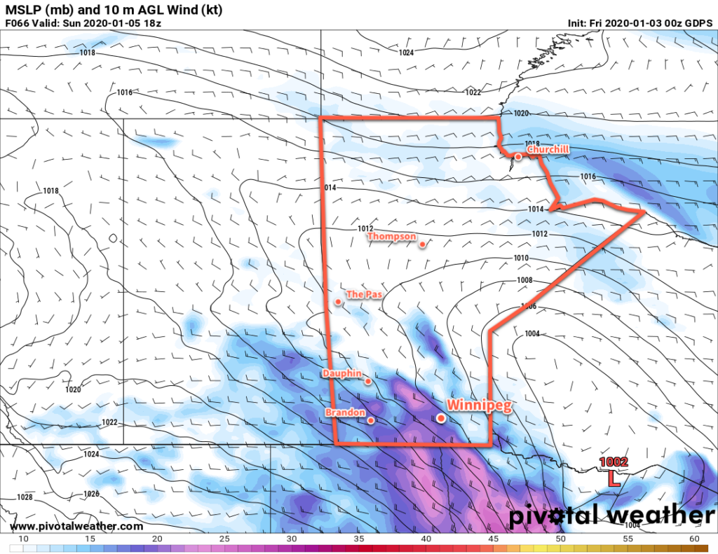 GDPS 10m Wind Forecast valid 18Z Sunday January 5, 2020