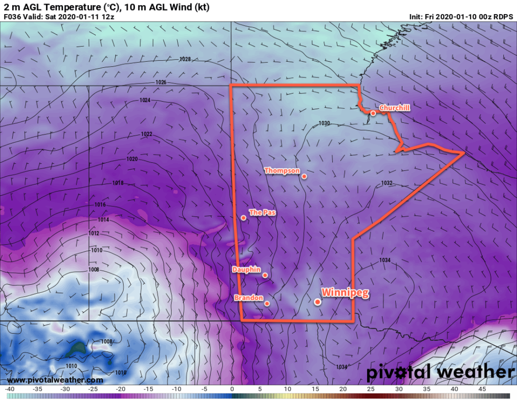 RDPS 2m Temperature Forecast valid 12Z Saturday January 11, 2020