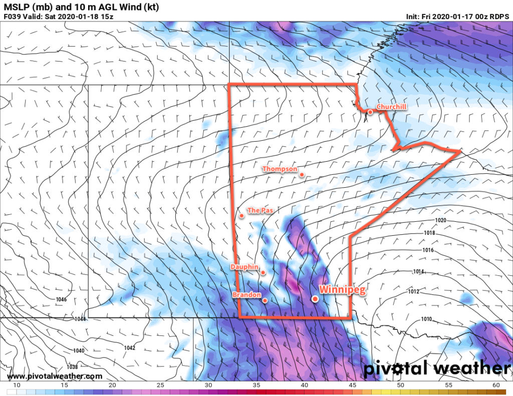 RDPS 10m Wind Speed Forecast valid 15Z Saturday January 18, 2020