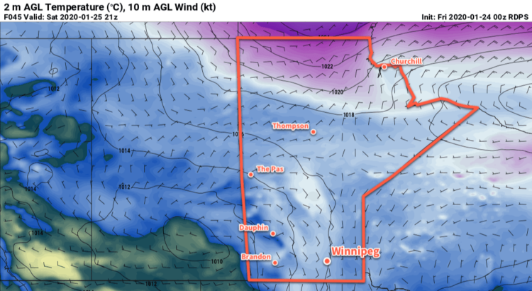 RDPS 2m Temperature Forecast valid 21Z Saturday January 25, 2020