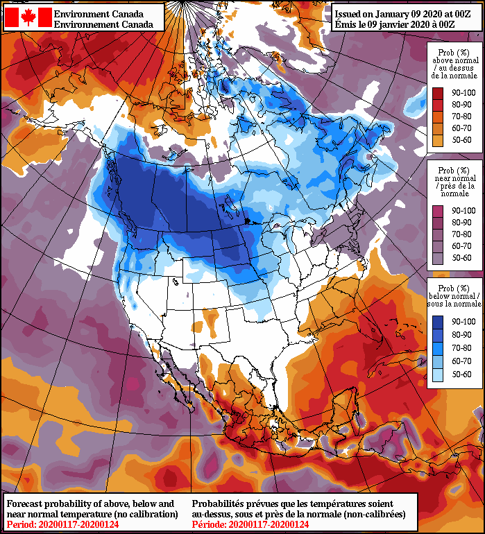 NAEFS 8-14 Day Temperature Anomaly Forecast — Valid January 17, 2020 to January 24, 2020
