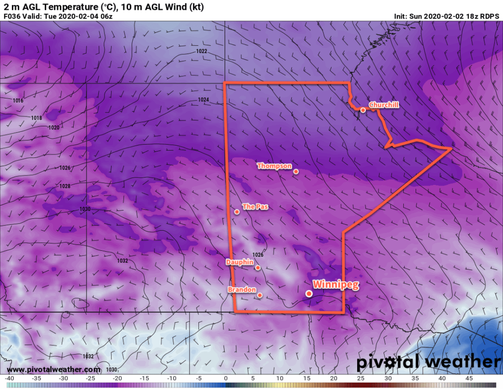 RDPS 2m Temperature Forecast valid 06Z Tuesday February 4, 2020