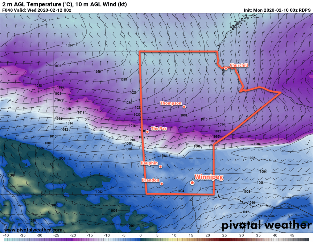 RDPS 2m Temperature Forecast valid 00Z Wednesday February 12, 2020