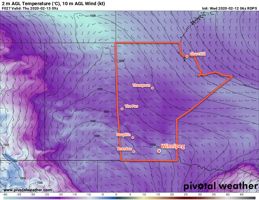 RDPS 2m Temperature Forecast valid 09Z Thursday February 13, 2020