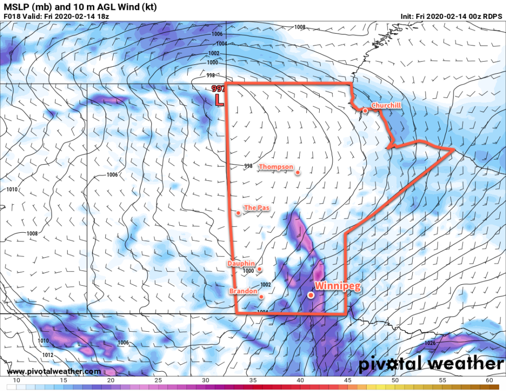 RDPS 10m Wind Forecast valid 18Z Friday February 14, 2020